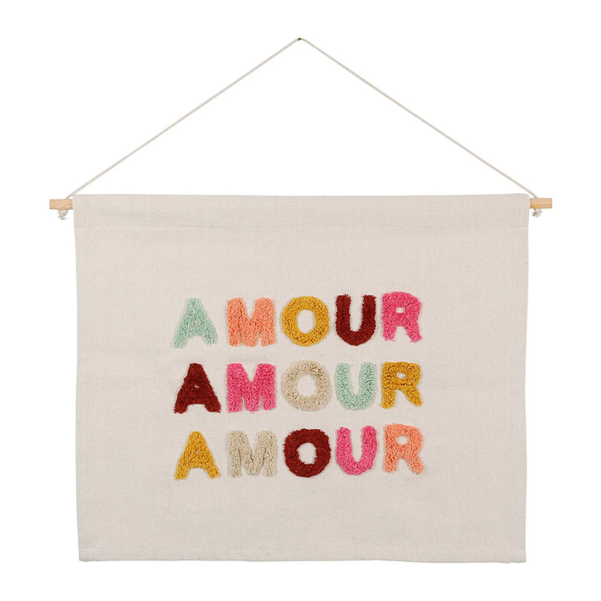 Toile tuftée en coton multicolore 60x50cm - Amour