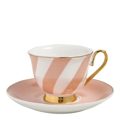 Tasse à café et sous-tasse rayures pastel - Rose