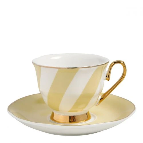 Tasse à café et sous-tasse rayures pastel - Jaune
