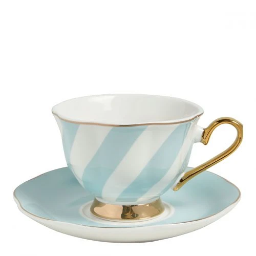 Tasse à thé et sous-tasse rayures pastel - Bleu