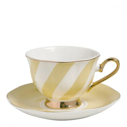 Tasse à thé et sous-tasse rayures pastel - Jaune