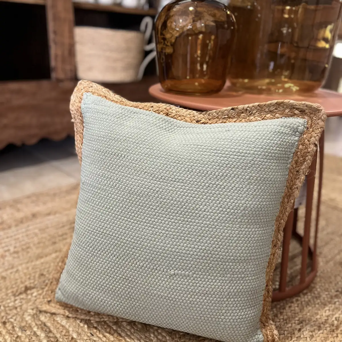 Housse de coussin vert d’eau