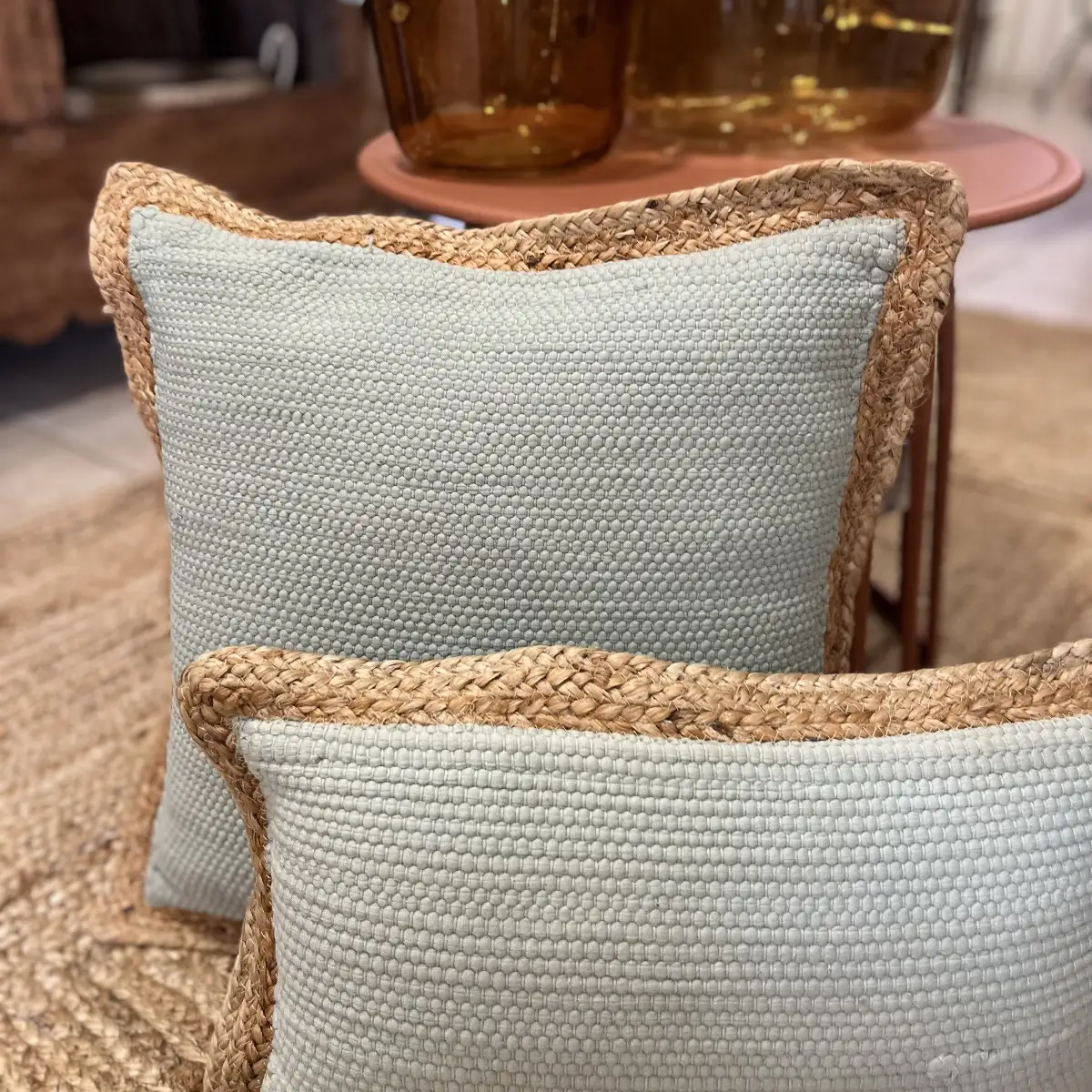 Housse de coussin vert d’eau