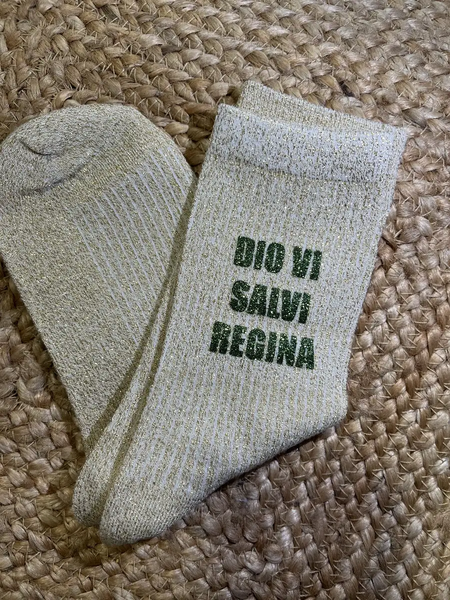 Chaussette « Dio Vi Salvi Regina » Dorée