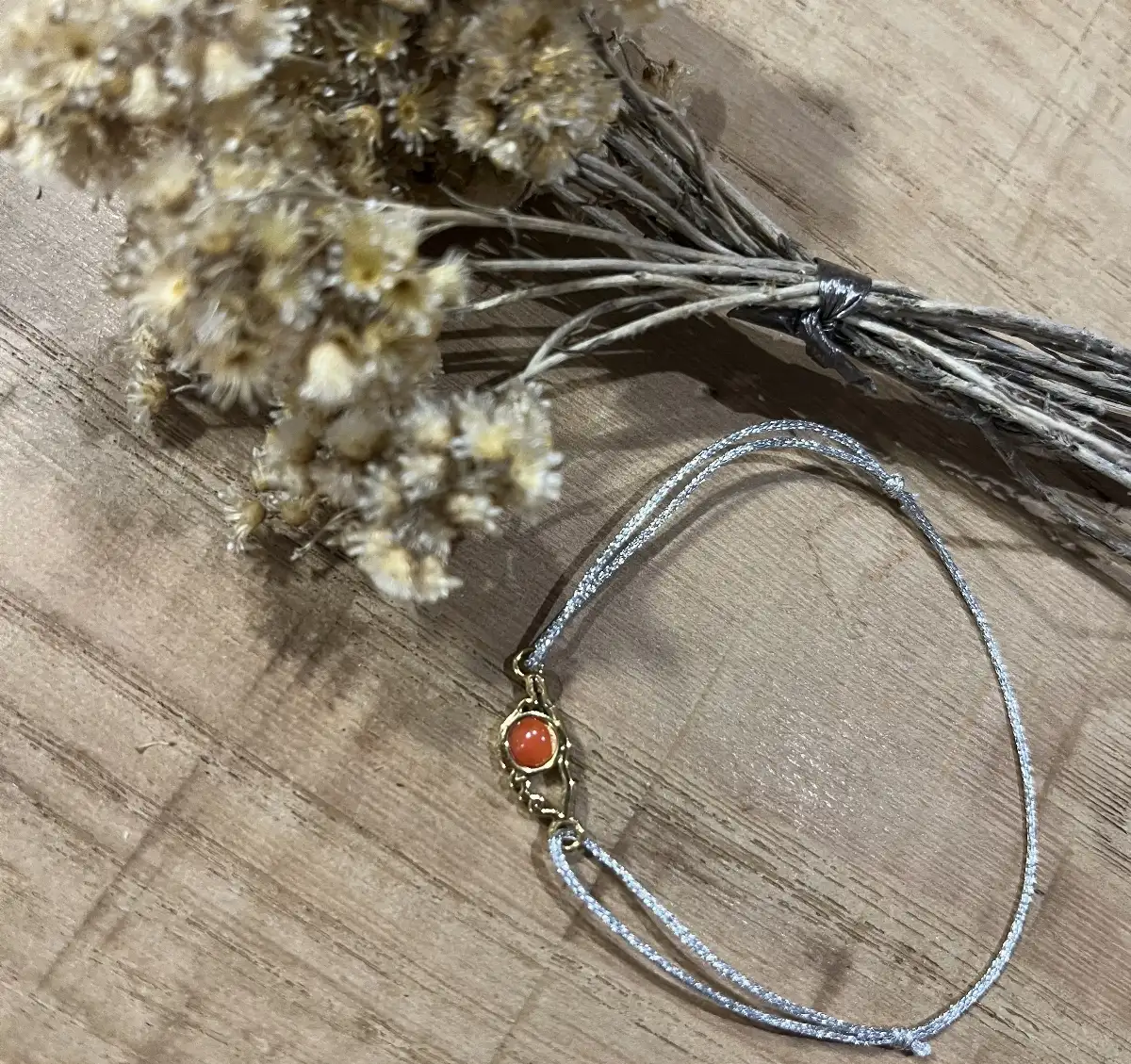 Bracelet Cordon Argent Corse Corail
