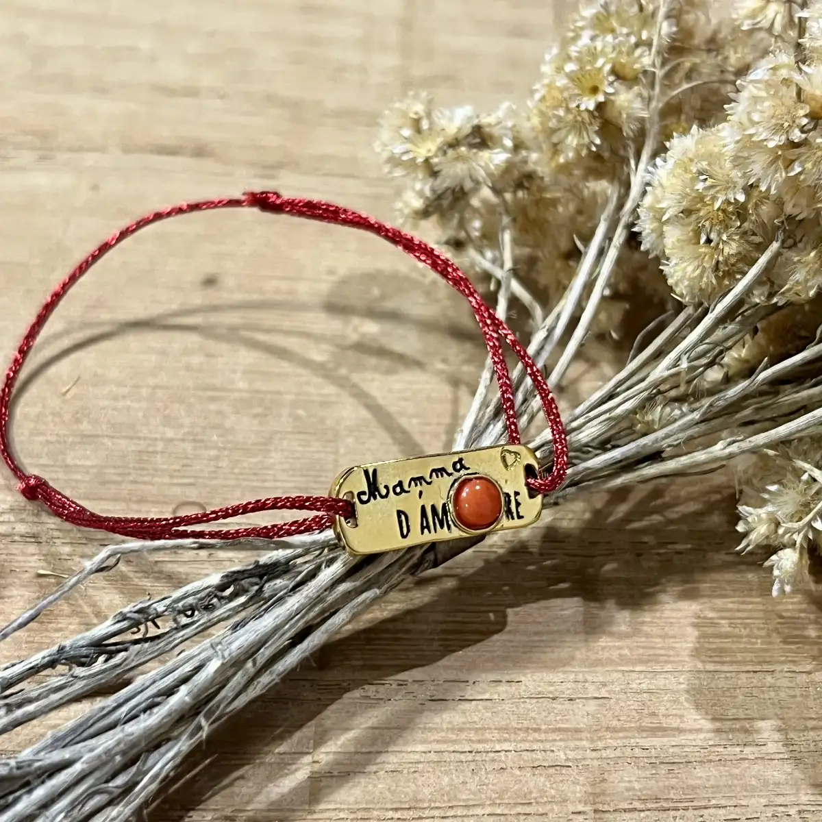 Bracelet Cordon Rouge Mamma d’Amore Corail