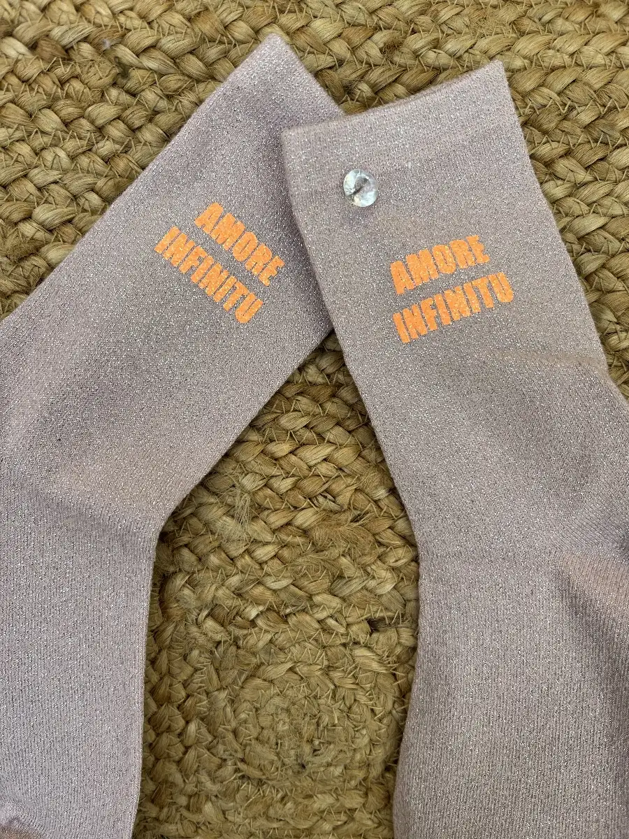 Chaussettes rose paillettes argent AMORE INFINUTU orange