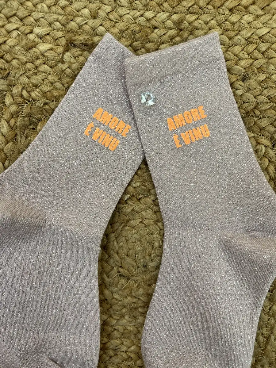 Chaussettes rose paillettes argent AMORE È VINU orange