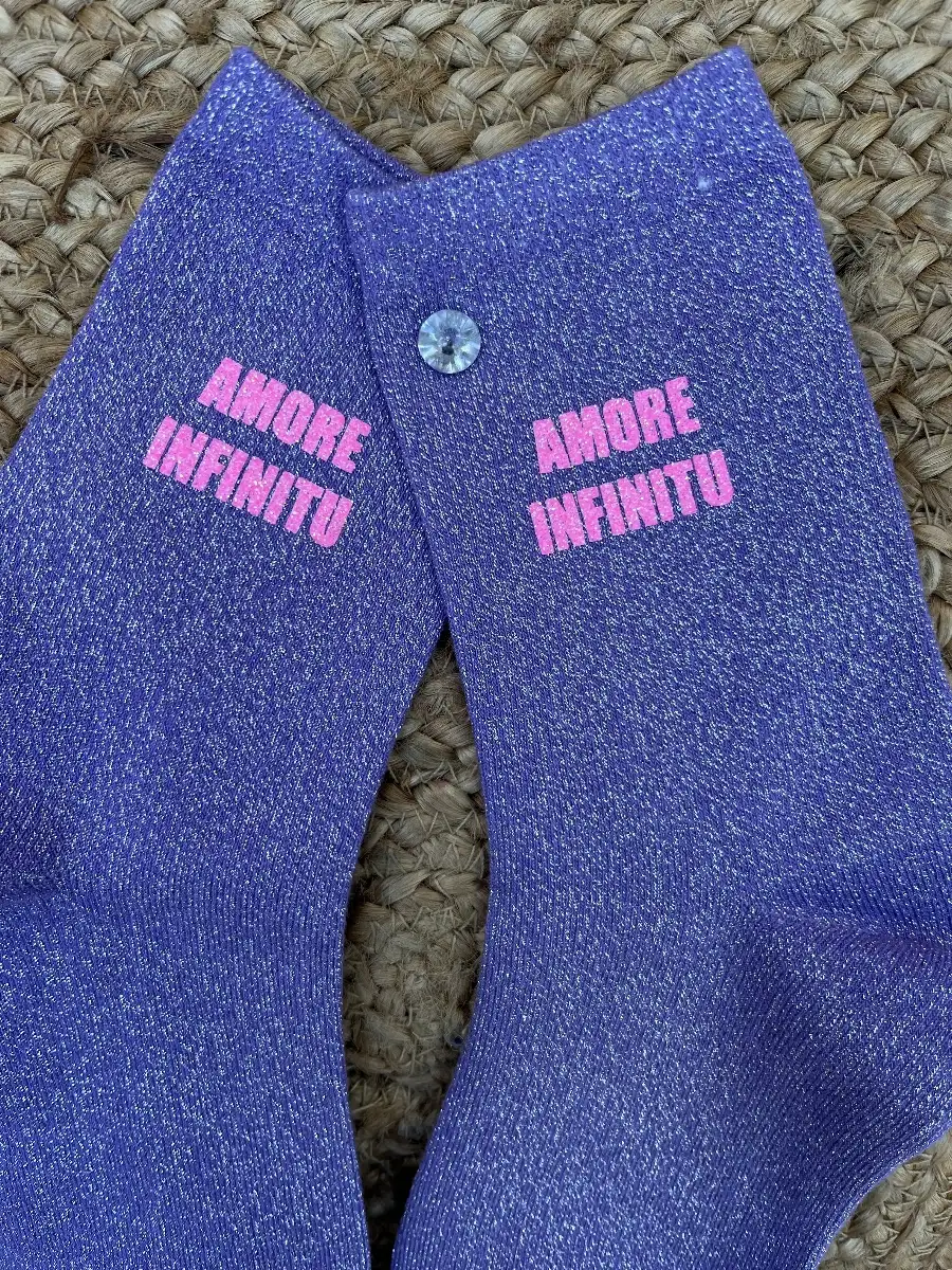 Chaussettes violette paillettes argent AMORE INFINUTU rose