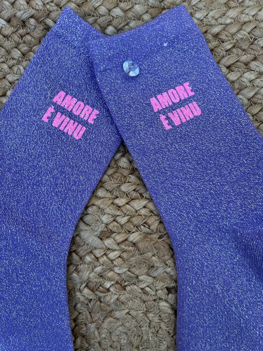 Chaussettes violette paillettes argent AMORE È VINU rose