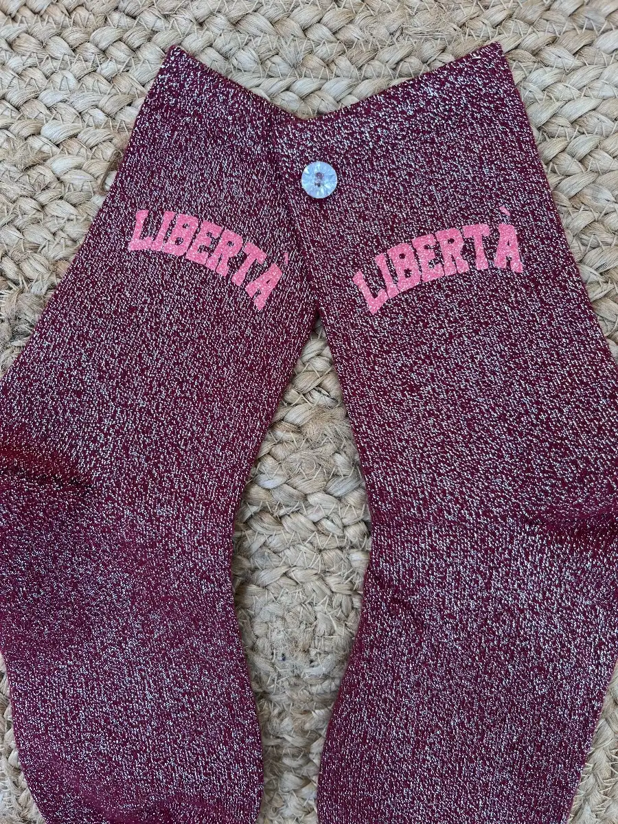 Chaussettes bordeaux paillettes argent LIBERTÀ