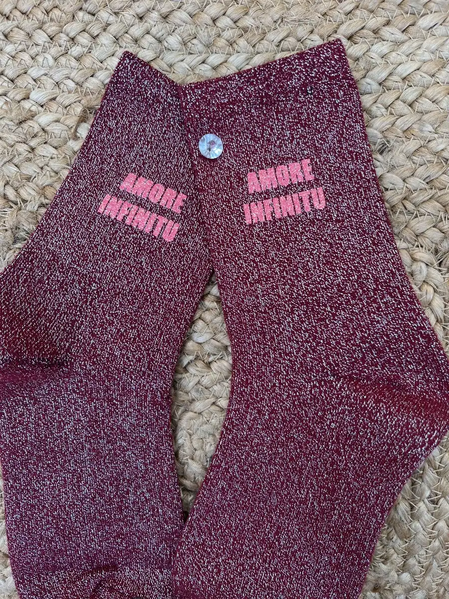 Chaussettes bordeaux paillettes argent AMORE INFINUTU