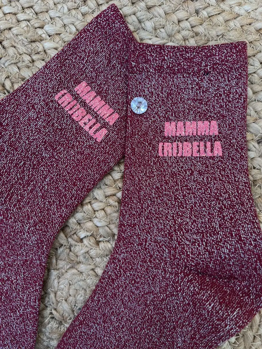 Chaussettes bordeaux paillettes argent MAMMA [RI]BELLA
