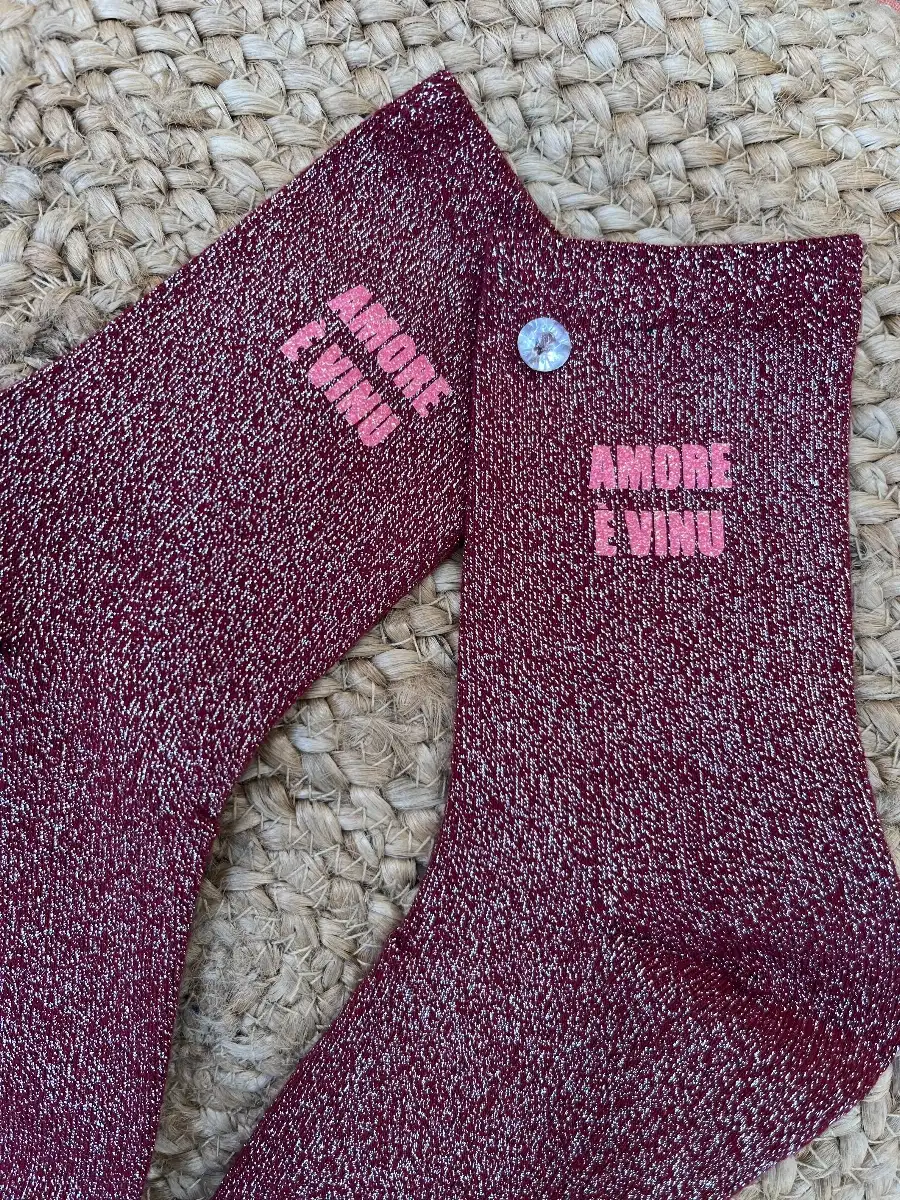 Chaussettes bordeau paillettes argent AMORE È VINU