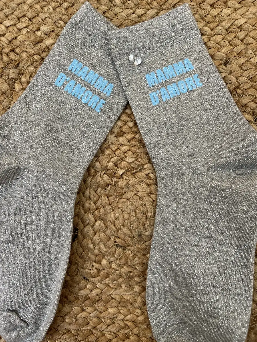 Chaussettes grises paillettes argent MAMMA D’AMORE bleu ciel