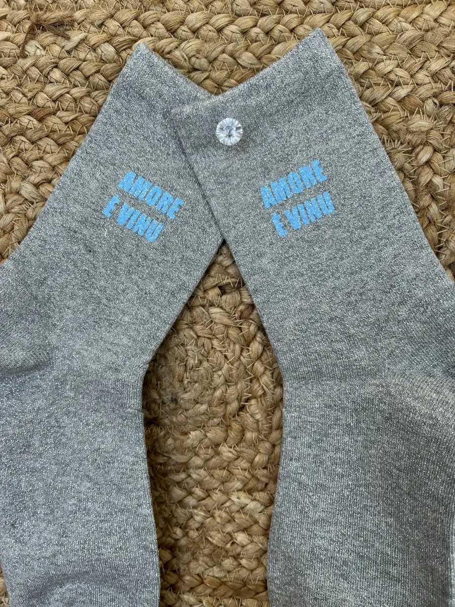 Chaussettes grises paillettes argentées AMORE È VINU bleu ciel