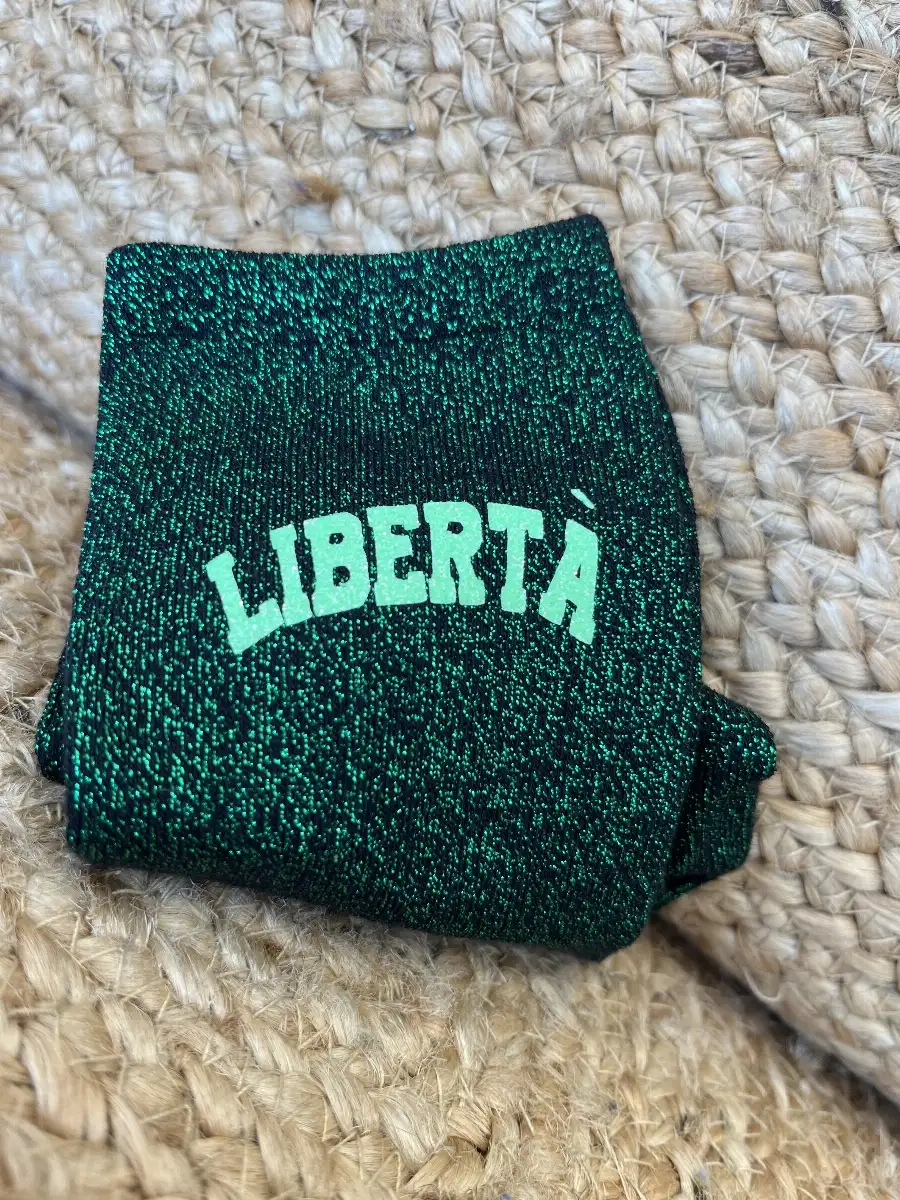 Chaussettes noire paillettes verte LIBERTÀ vert. Taille Unique. Coton