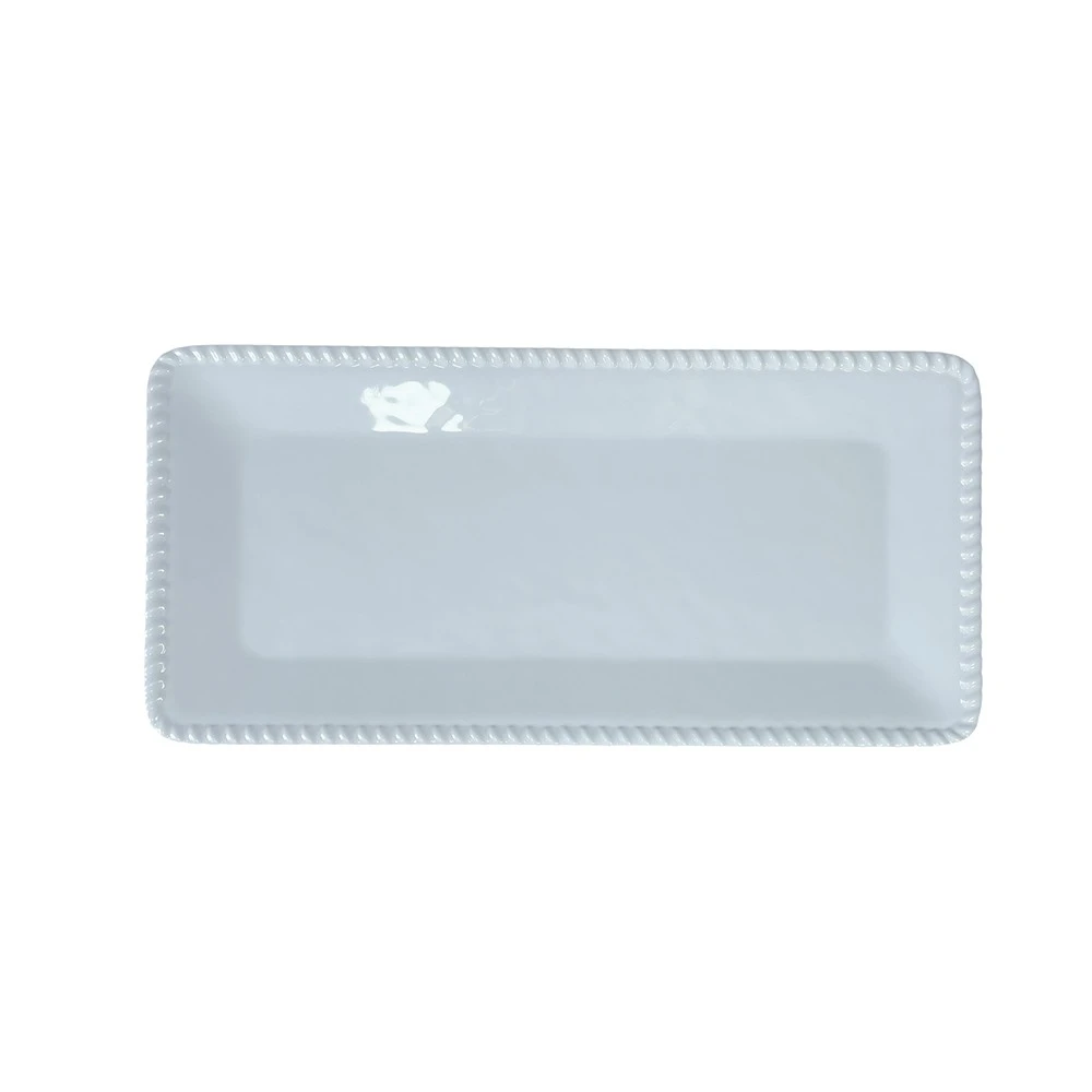Plateau rectangulaire en mélamine blanche bord corde