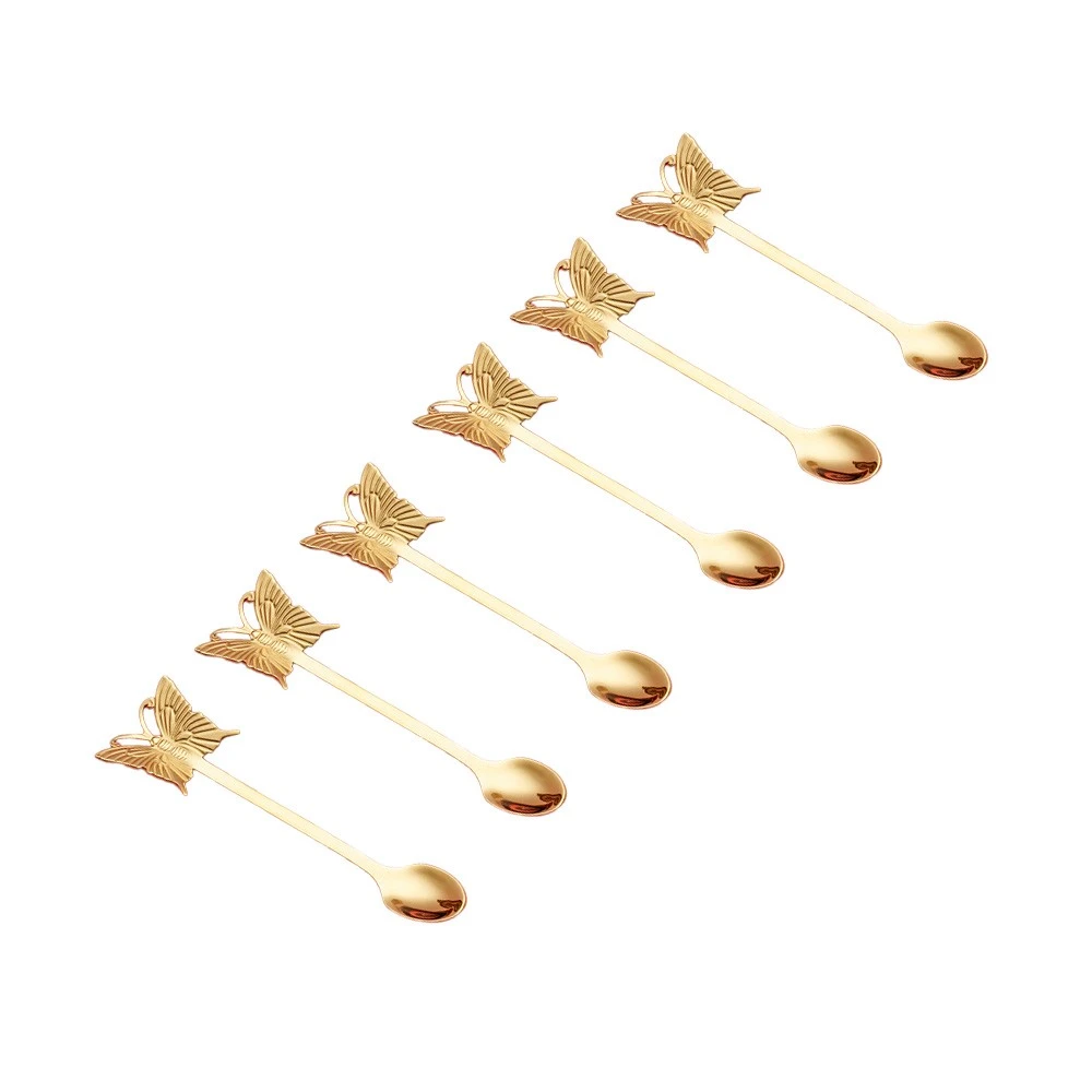 Lot de 6 cuillères à dessert dorées papillon
