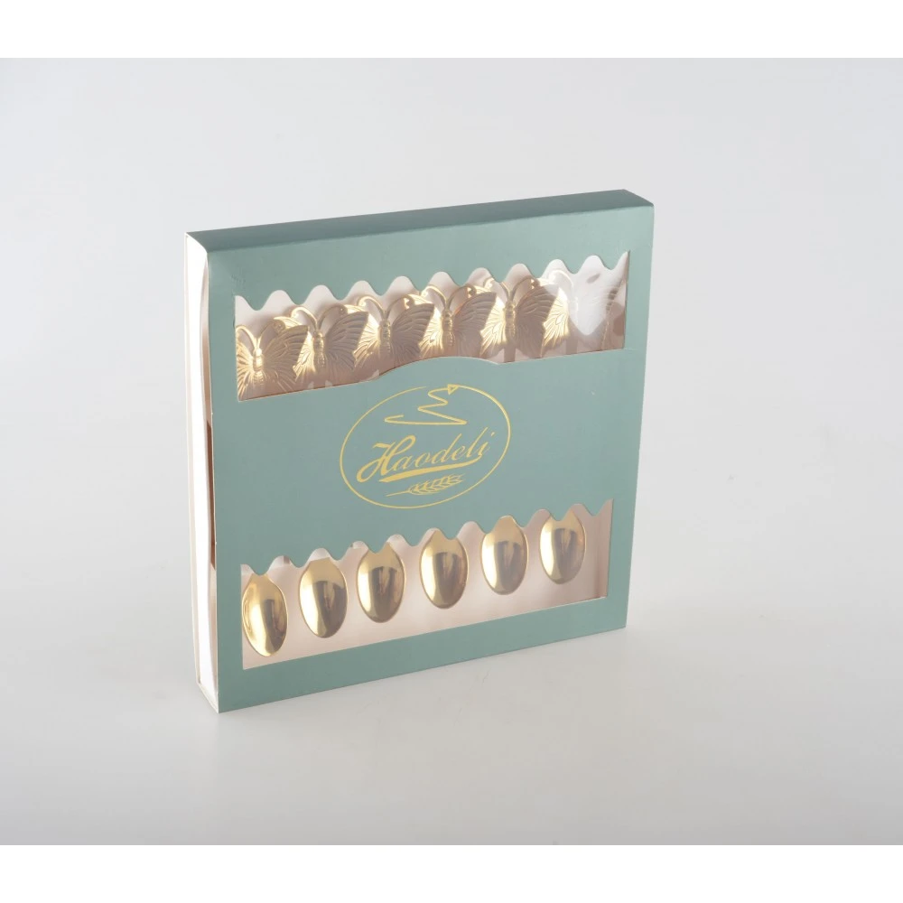 Lot de 6 cuillères à dessert dorées papillon