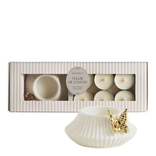 Coffret bougeoir Papillon et 6 bougies parfumées - Fleur de Coton