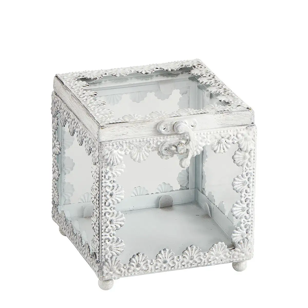 Boîte à bijoux carrée Précieuse en métal blanchi - Petit modèle