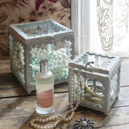 Boîte à bijoux carrée Précieuse en métal blanchi - Grand modèle