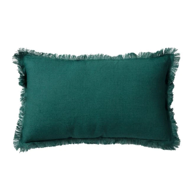 Housse lin bord effilés, vert emeraude l.30 x L.50 cm