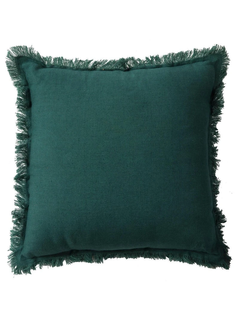 Housse en lin, bords effilés  Vert émeraude