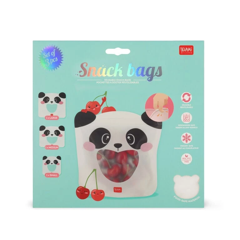 Set de 3 Pochettes Réutilisables pour Aliments - Panda