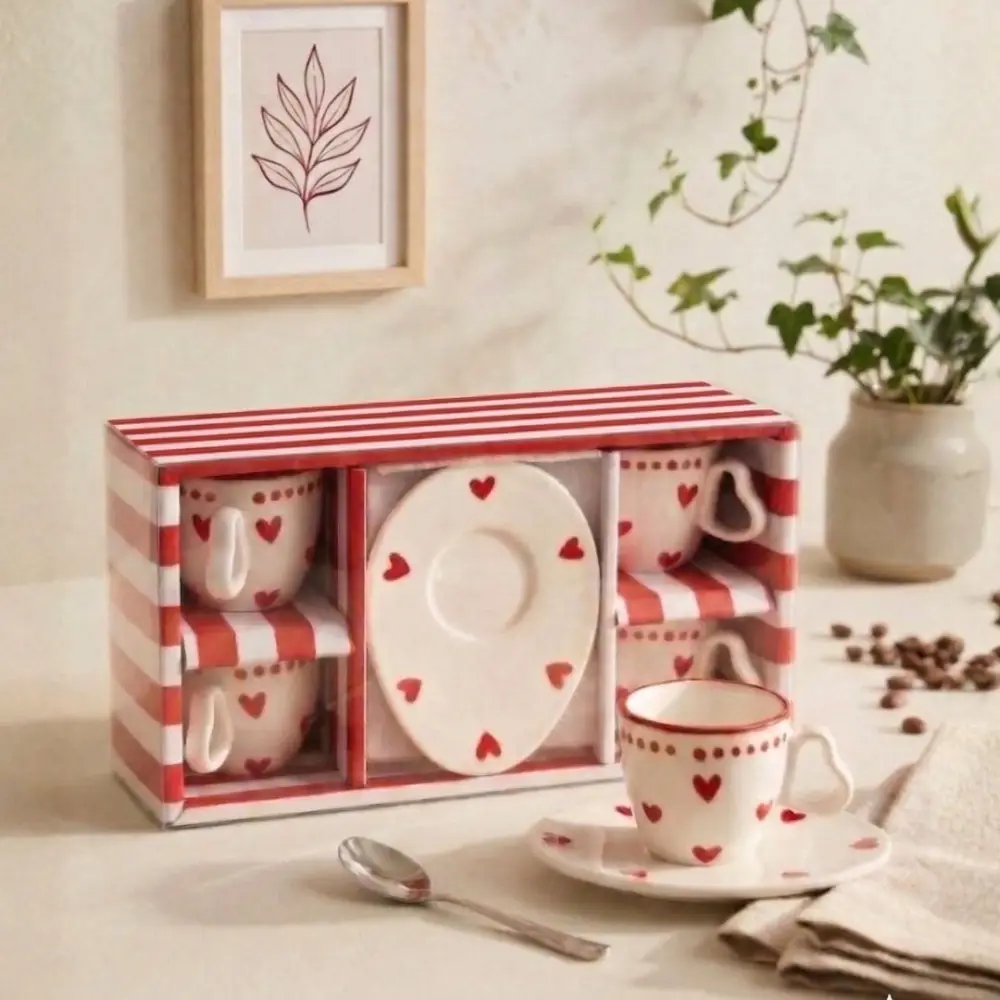 Tasses et sous-tasses à café coeur - lot de 4