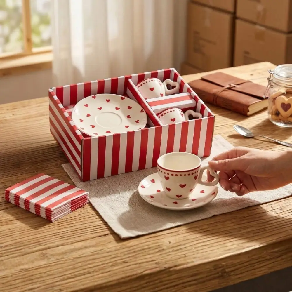 Tasses et sous-tasses à thé coeur - lot de 2
