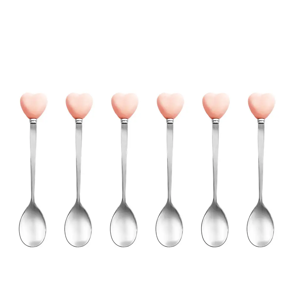 Cuillères à café coeur rose avec support - lot de 6