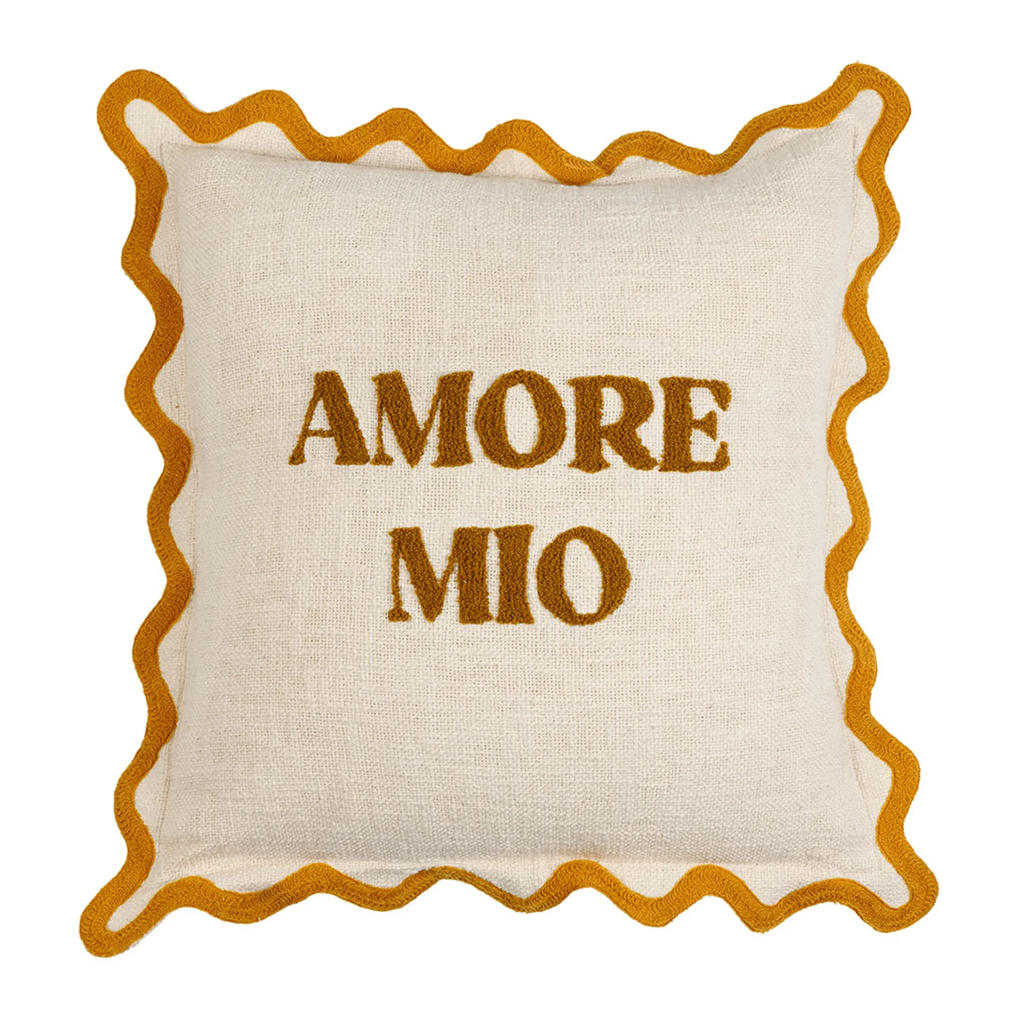 Housse Coussin "Amore mio" en coton moutarde et écru 45x45cm