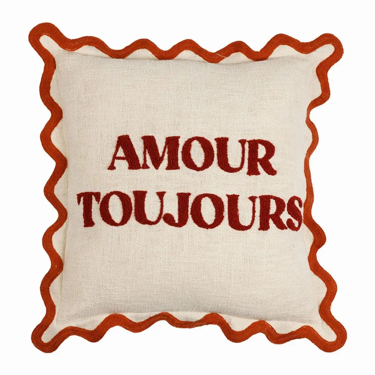 Housse Coussin "Amour toujours" en coton terracotta et écru 45x45cm