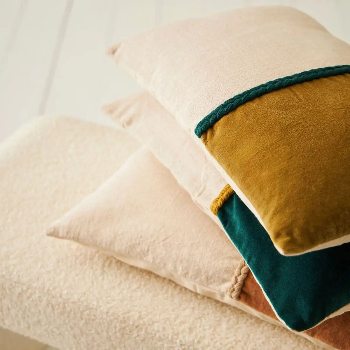 Housse de coussin en coton olive et beige 50x30cm