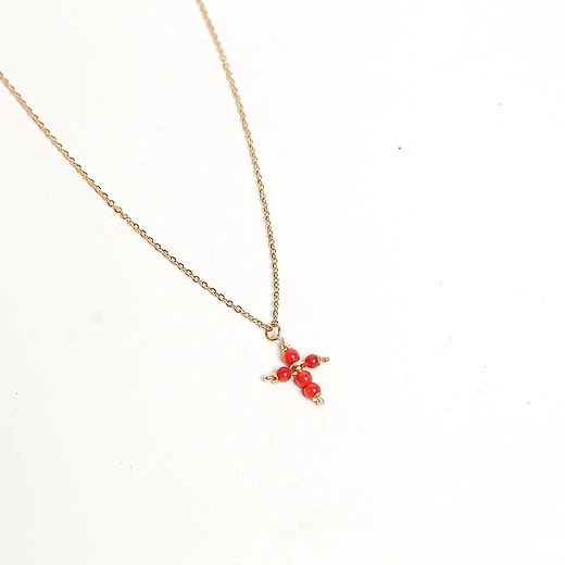 Collier Croix Perles de Corail