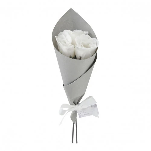 Bouquet de 3 roses de savon blanches - Parfum Rose