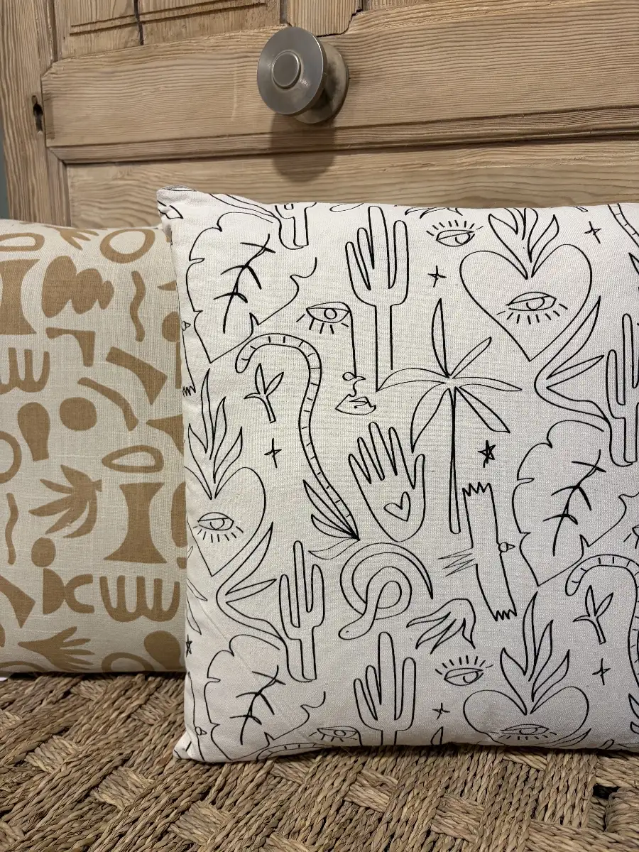 Housse Coussin Tulum écru et noir