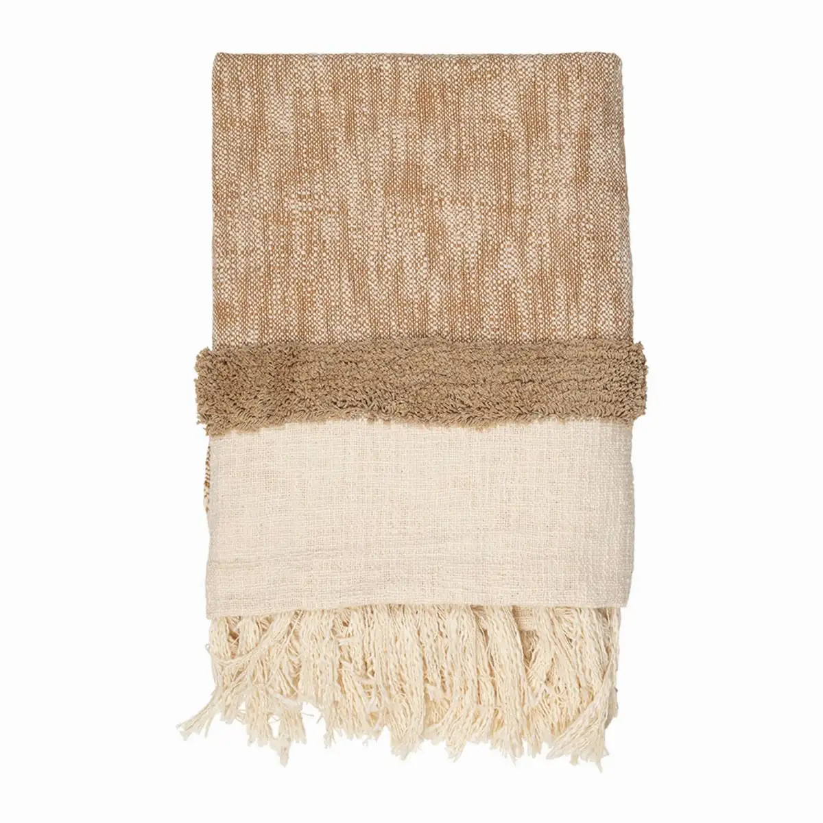 Plaid tufté en coton beige et écru