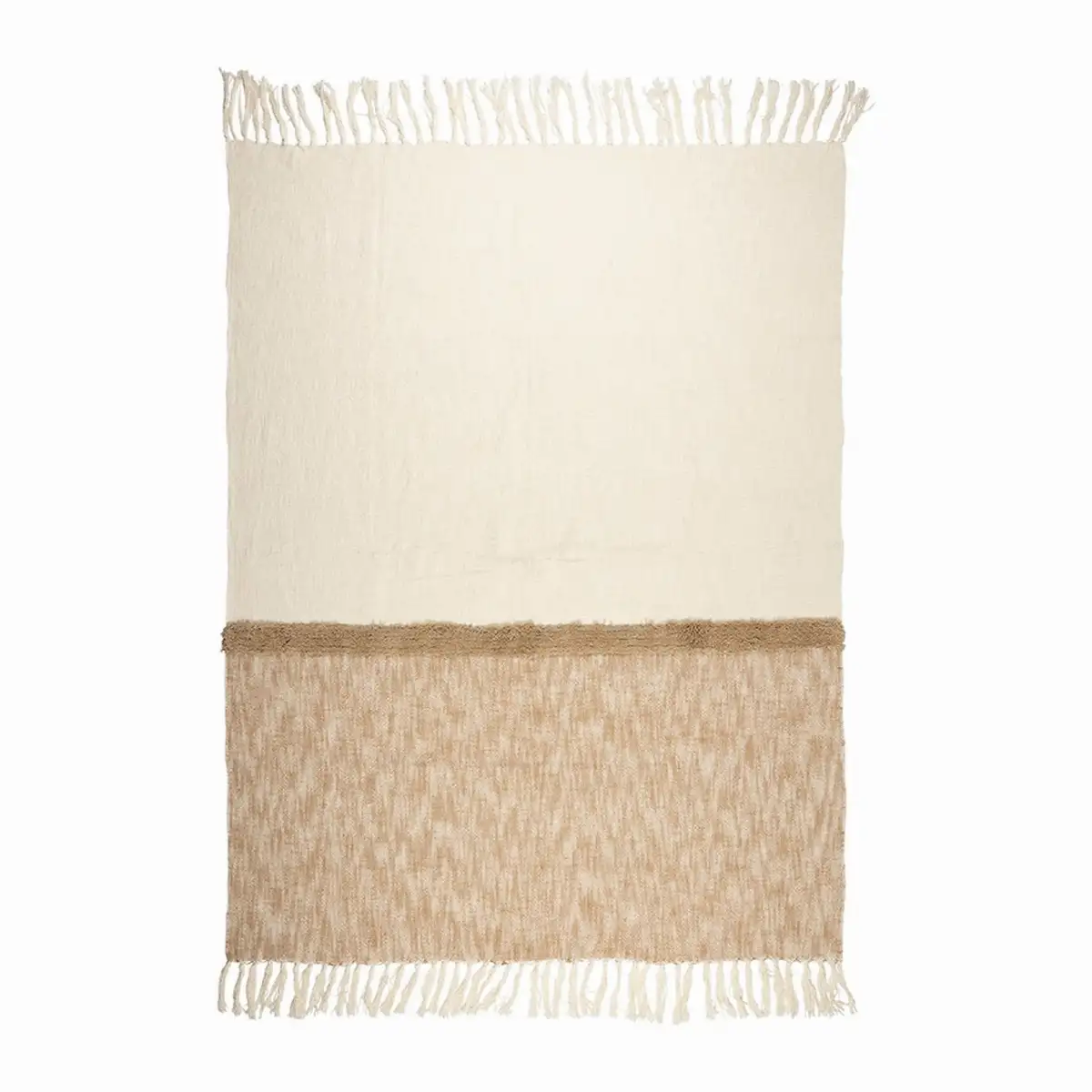 Plaid tufté en coton beige et écru