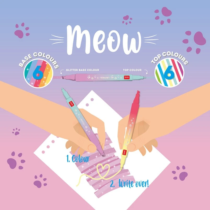 Set de 6 Feutres à Double Pointe avec Couleurs Réinscriptibles - Meow