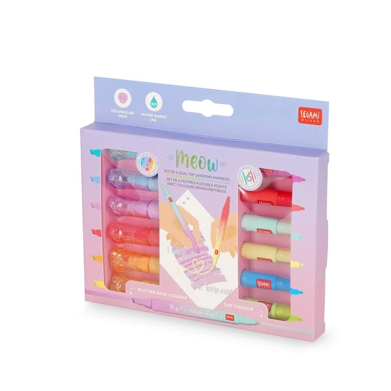 Set de 6 Feutres à Double Pointe avec Couleurs Réinscriptibles - Meow