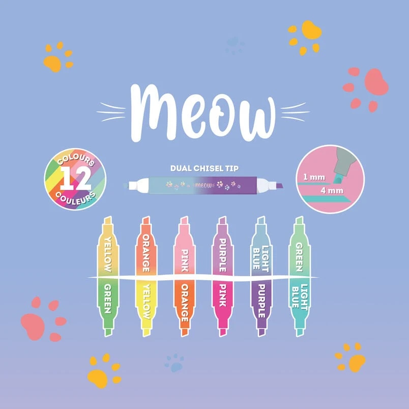 Set de 6 surligneurs à double pointe Kitty - Meow
