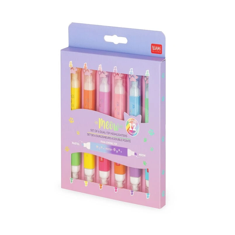 Set de 6 surligneurs à double pointe Kitty - Meow